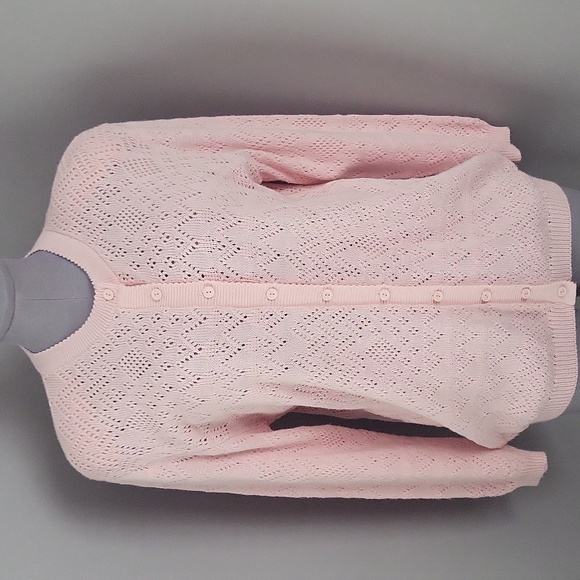 Helen Harper Sweaters - Vintage 80s Helen Harper Pink Pointelle Cardigan | Structured Shoulder | L